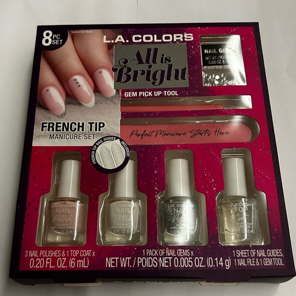 New L.A.Colors French Tip Manicure Set 8 Pieces All is Bright Nail Polish - Picture 1 of 15